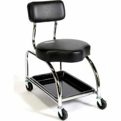ShopSol Heavy Duty Mechanics Tool Trolley Stool w/Back Rest, 450 lb. Cap,. Black Vinyl - 3010001