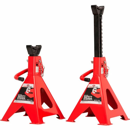 American Forge & Foundry Jack Stands, 6 Ton, Ratchet Type, Red, Pair 1 American Forge & Foundry Jack Stands, 6 Ton, Ratchet Type, Red, Pair