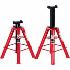 American Forge & Foundry Jack Stand, 10 Ton, Ratchet Type, Medium Height, Red, Pair