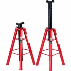 American Forge & Foundry Jack Stand, 10 Ton, Ratchet Type, High Height, Red, Pair